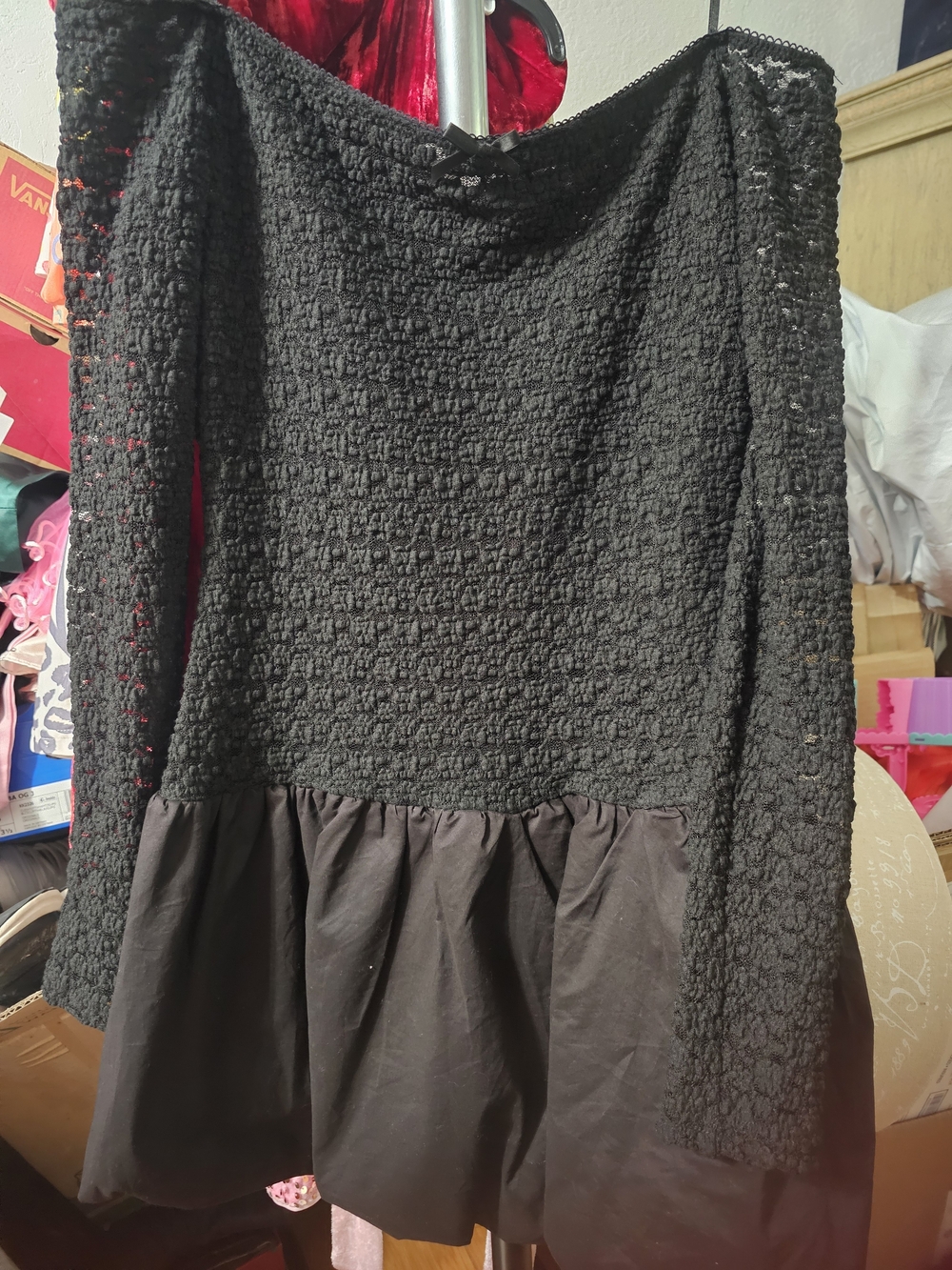 Astr Black Long Sleeve Textured Peplum Dress